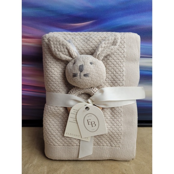 Elegant Baby Other - ELEGANT BABY Taupe Textured Knit Blanket & Bunny Rattle Gift Set, New with Tags